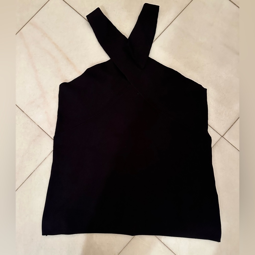 Reiss black ribbed cross strap tank top, L